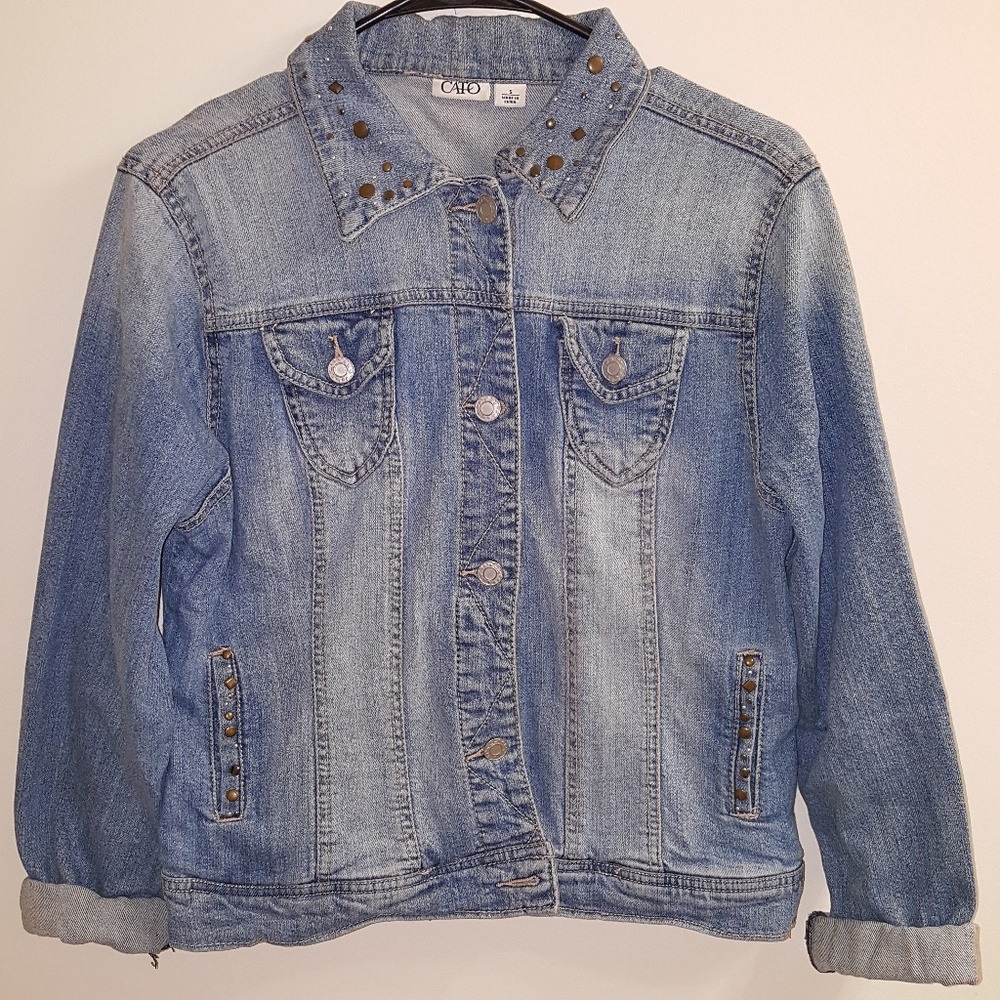 Cato Cropped Bedazzled Acid Wash Jean Jacket - S